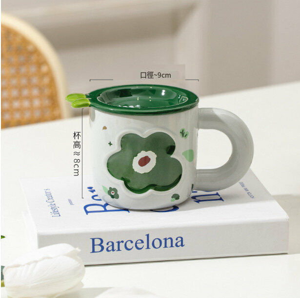 New ceramic water cup [green flower capacity 320ml]