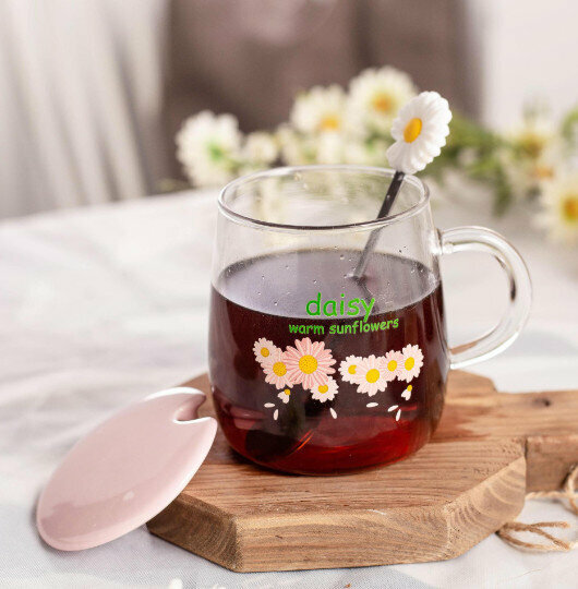 New ceramic water cup [a row of daisies, capacity 401-500ml]