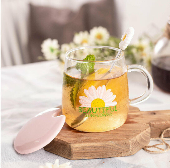 New ceramic water cup [large half daisy capacity 401-500ml]