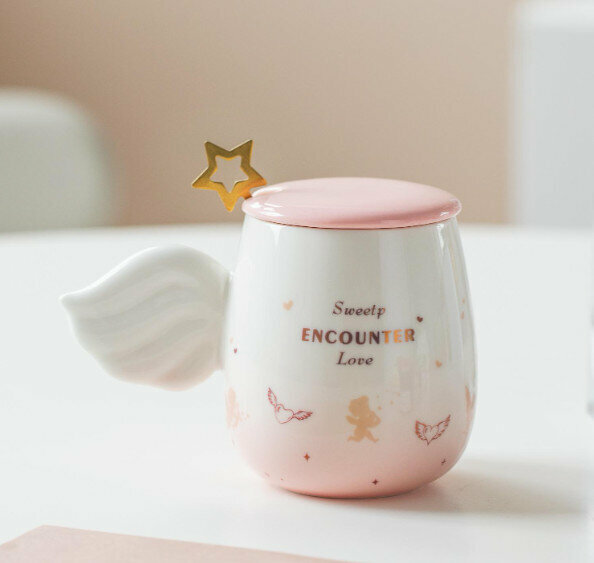 New ceramic water cup [pink capacity 300ml]