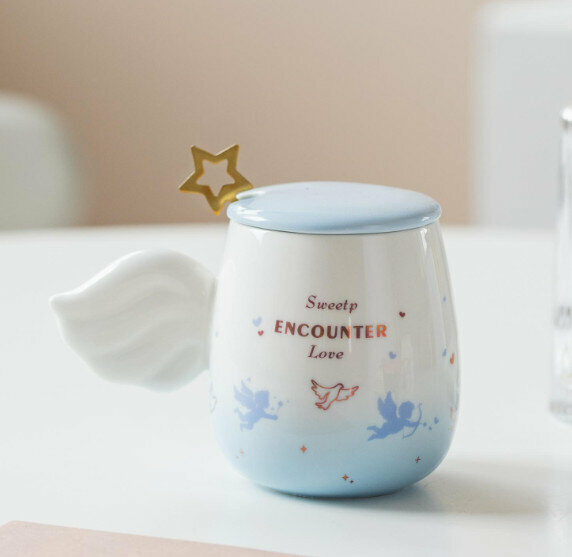 New ceramic water cup [blue model capacity 300ml]