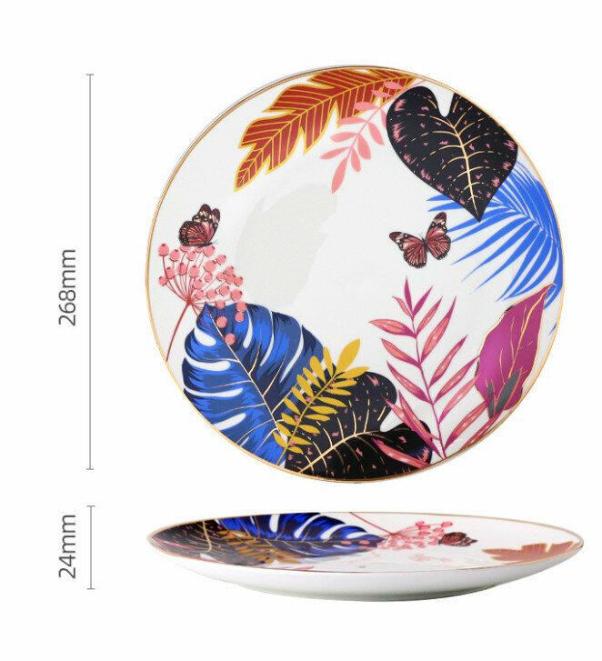New Western plate and tableware set (10-inch single plate with flying flowers and butterflies)