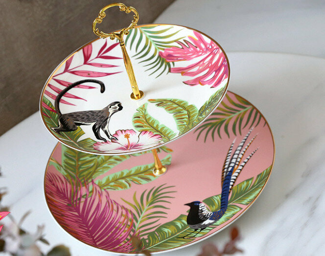 New Western plate and tableware set (Fireworks pink double-layer skewers)