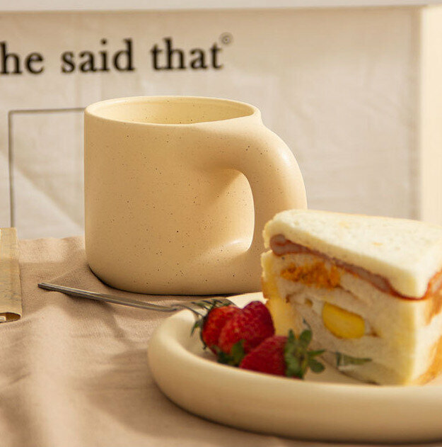 Hot selling Nordic ceramic mug [cream yellow saucer and cup]