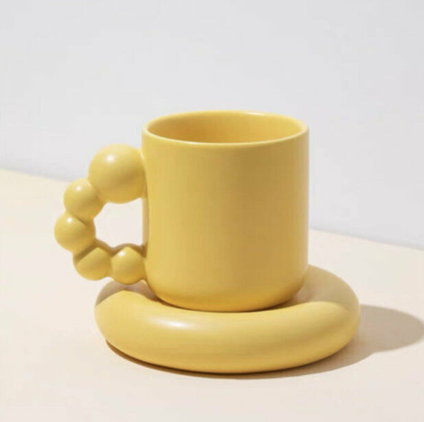 Hot selling Nordic ins style ceramic mug [yellow cup + saucer]