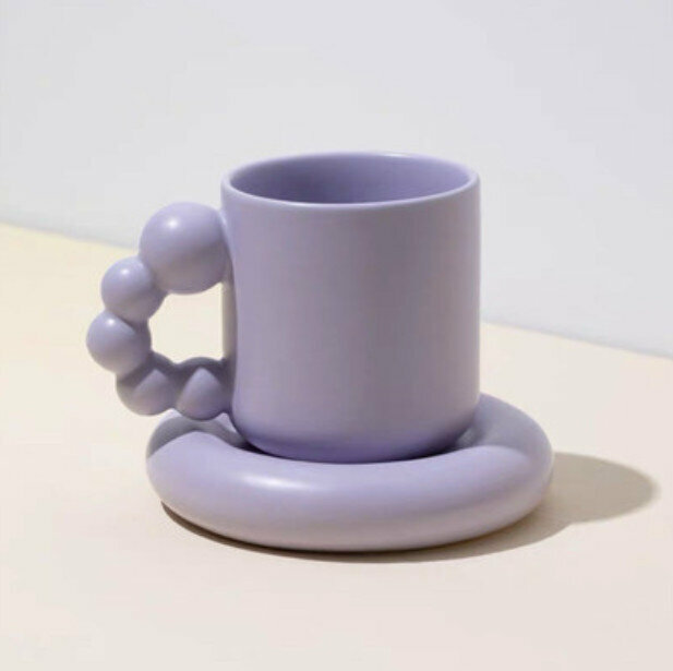 Hot selling Nordic ins style ceramic mug [purple cup + saucer]
