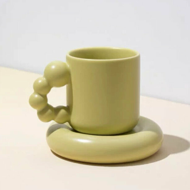 Hot selling Nordic ins style ceramic mug [Matcha green cup + saucer]
