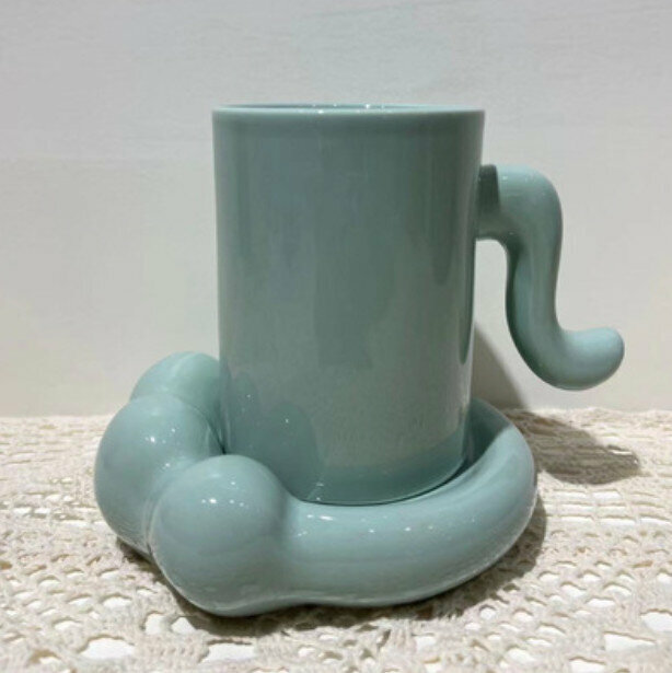 Hot selling ceramic mug [green cup + saucer]