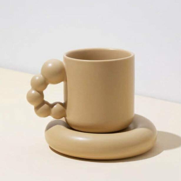 Hot selling Nordic ins style ceramic mug [milk tea color cup + saucer]