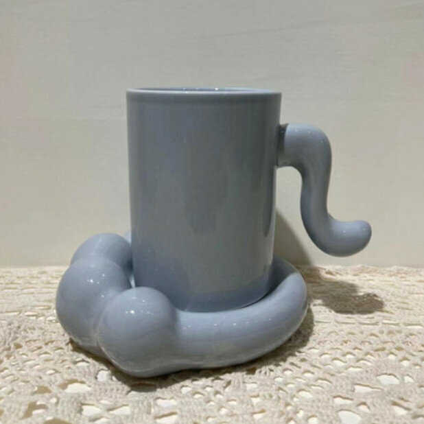 Hot selling ceramic mug [blue cup + saucer]