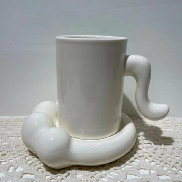 Hot selling ceramic mug [apricot cup + saucer]