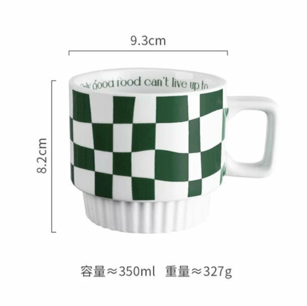 Popular ceramic checkerboard mark coffee cup [Stacked Cup-Twisted Checkerboard-Green]
