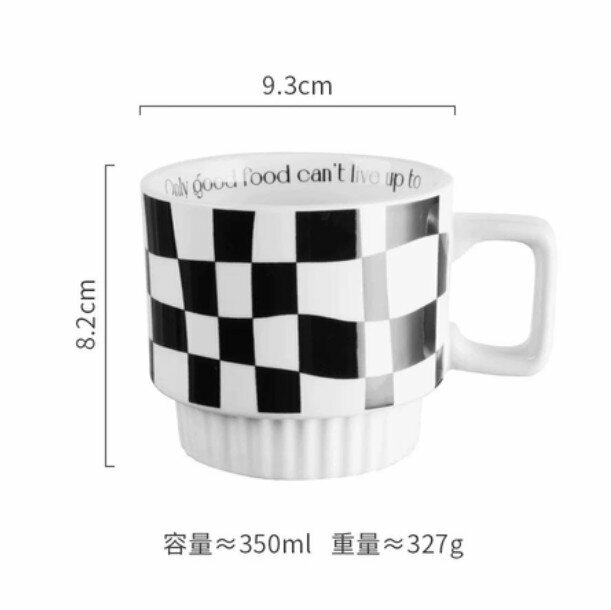 Popular Ceramic Checkerboard Mark Coffee Cup [Stacked Cup-Twisted Checkerboard-Black]