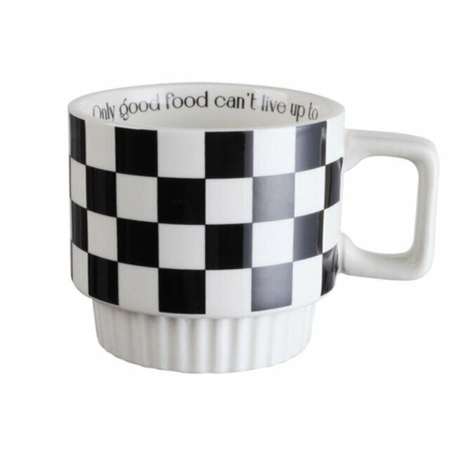 Popular Ceramic Checkerboard Mark Coffee Cup [Stacked Cup-Checkerboard-Black]