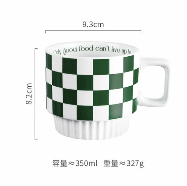 Popular Ceramic Checkerboard Mark Coffee Cup [Stacked Cup-Checkerboard-Green]