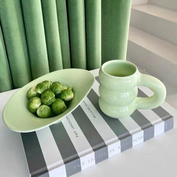 Popular Korean ins style tire ceramic mug coffee cup [mint green 450ml]