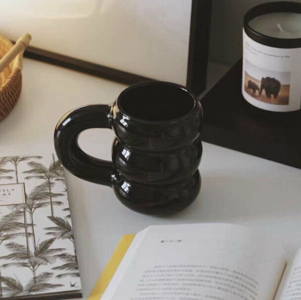 Popular Korean ins style tire ceramic mug coffee cup [premium black 450ml]