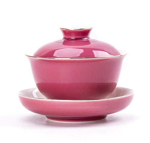 熱推陶瓷小清新功夫茶具（胭脂紅三才蓋碗【櫻花】）