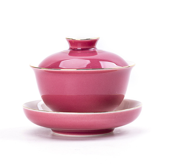Hotly recommended ceramic small fresh Kung Fu tea set (carmine red three-color tureen [no pattern])