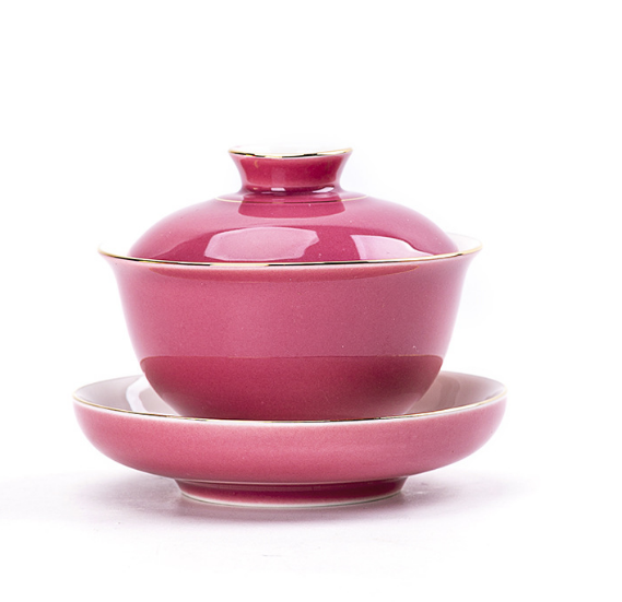 Hotly recommended ceramic small fresh Kung Fu tea set (carmine red three-cai bowl [Lotus])