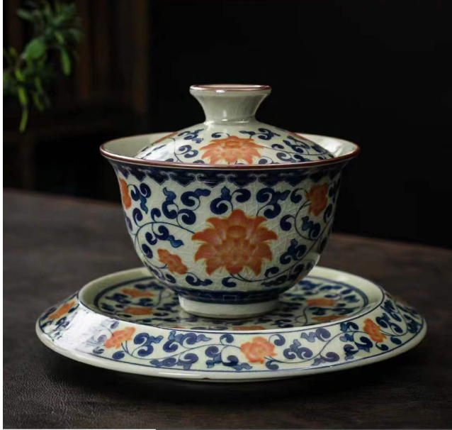 Highly recommended high-end retro ceramic Kung Fu tea set (Type A covered bowl with lotus root)