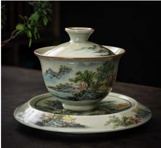 Highly recommended high-end retro ceramic Kung Fu tea set (Type A covered bowl Jiangshan picturesque)