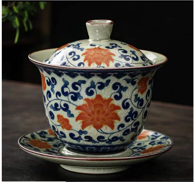 Highly recommended high-end retro ceramic Kung Fu tea set (Type B covered bowl with lotus root)