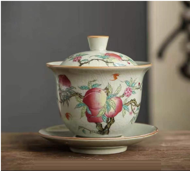 Highly recommended high-end retro ceramic Kung Fu tea set (Type B covered bowl with nine peaches)