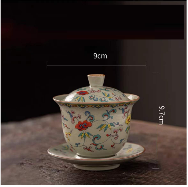 High-end retro ceramic Kung Fu tea set (Type B covered bowl with blue and white colorful lotus)