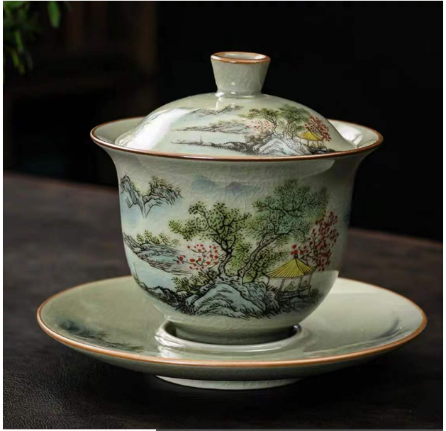 Highly recommended high-end retro ceramic Kung Fu tea set (Type B covered bowl Jiangshan picturesque)