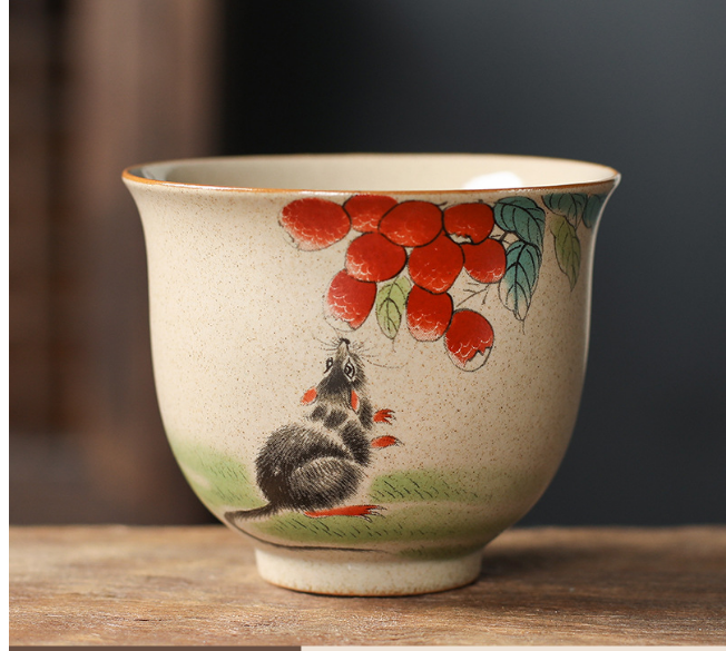 Hot Recommendation Retro Style Chinese Kung Fu Tea Cup (Coarse Pottery Twelve Chinese Zodiac Signs Reverse Mouth Cup Rat)