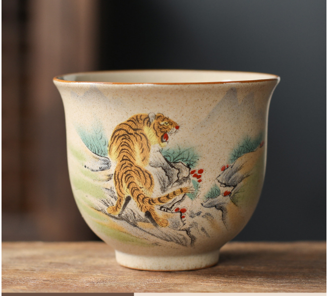 Hot Recommended Retro Style Chinese Kung Fu Tea Cup (Twelve Chinese Zodiac Signs in Rough Pottery Cup Tiger)
