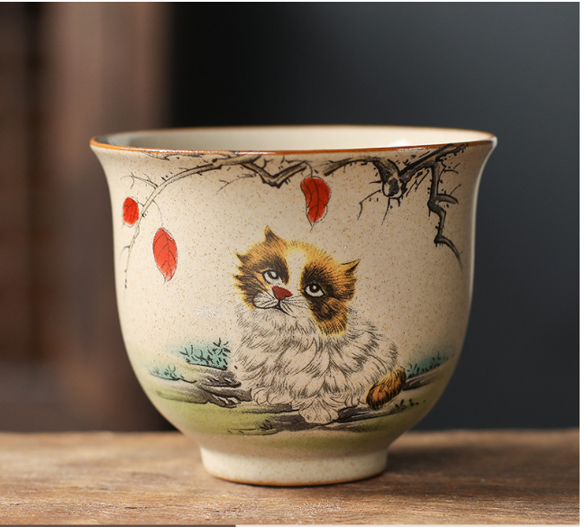 New retro-style Chinese Kung Fu tea cup (stone pottery twelve zodiac signs reverse mouth cup dog)