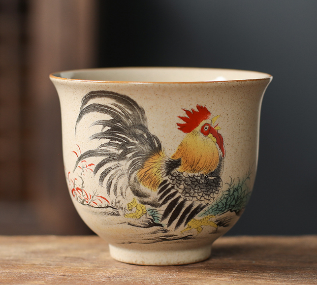 New retro style Chinese Kung Fu tea cup (cool pottery twelve zodiac signs reverse mouth cup chicken)