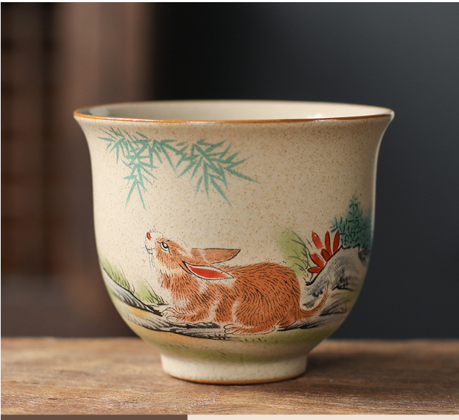 Hot Recommendation Retro Style Chinese Kung Fu Tea Cup (Coarse Pottery Twelve Zodiac Signs Reverse Mouth Cup Rabbit)