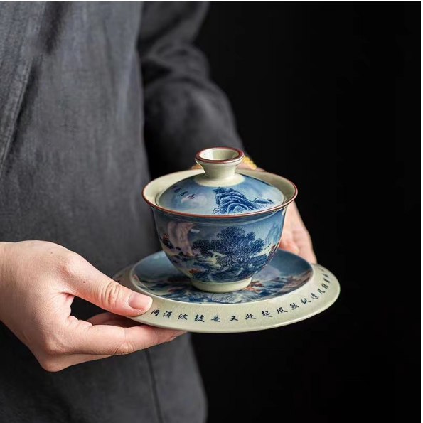 New retro Chinese style Kung Fu tea set (Gu Ru [Huguangshanse] large plate covered bowl)