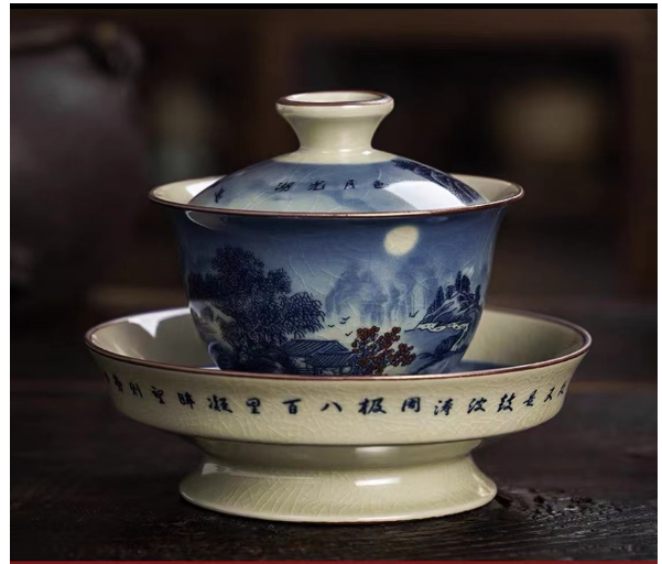 New retro Chinese Kung Fu tea set (Gu Ru [Huguangshanse] tall and large bowl)