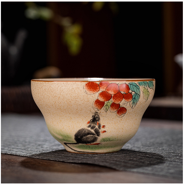 New retro-style Chinese Kung Fu tea cup (coarse pottery Fulu Cup [Rat])