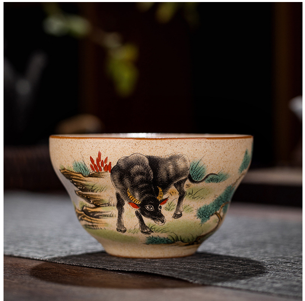 New retro style Chinese Kung Fu tea cup (coarse pottery Fulu Cup [Ox])