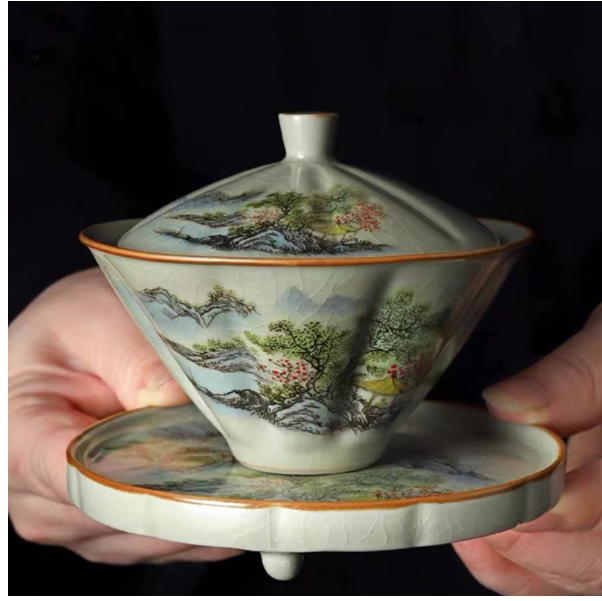 New retro Chinese Kung Fu tea set (Gu Ru [only this green] bamboo hat and bowl)