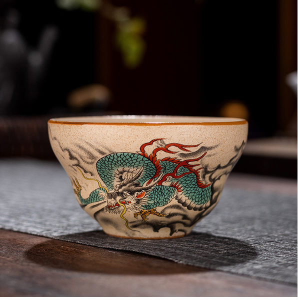 New retro-style Chinese Kung Fu tea cup (coarse pottery Fulu Cup [Dragon])
