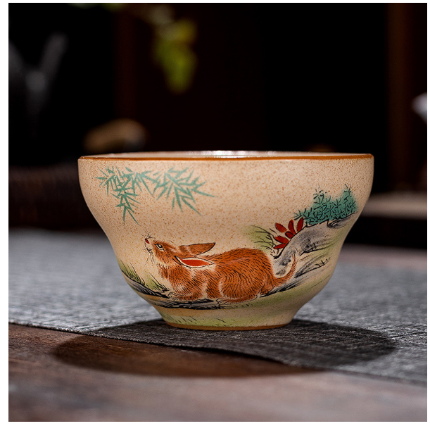 New retro-style Chinese Kung Fu tea cup (coarse pottery Fulu Cup [Rabbit])