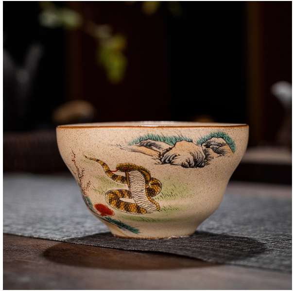 New retro style Chinese Kung Fu tea cup (coarse pottery Fulu Cup [Snake])