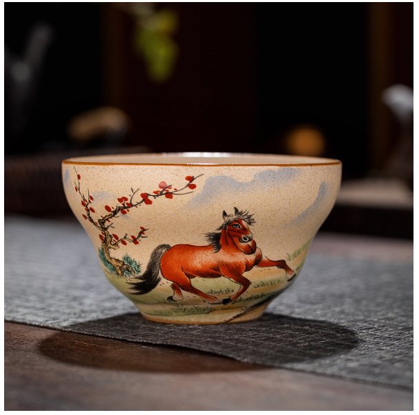 New retro-style Chinese Kung Fu tea cup (coarse pottery Fulu Cup [Horse])