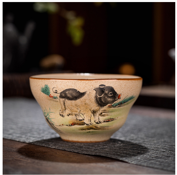 New retro-style Chinese Kung Fu tea cup (coarse pottery Fulu Cup [Pig])