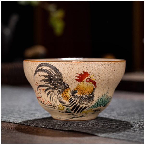 New retro-style Chinese Kung Fu tea cup (coarse pottery Fulu Cup [Chicken])