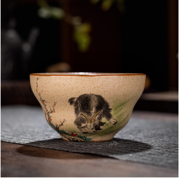 New retro style Chinese Kung Fu tea cup (coarse pottery Fulu Cup [Sheep])