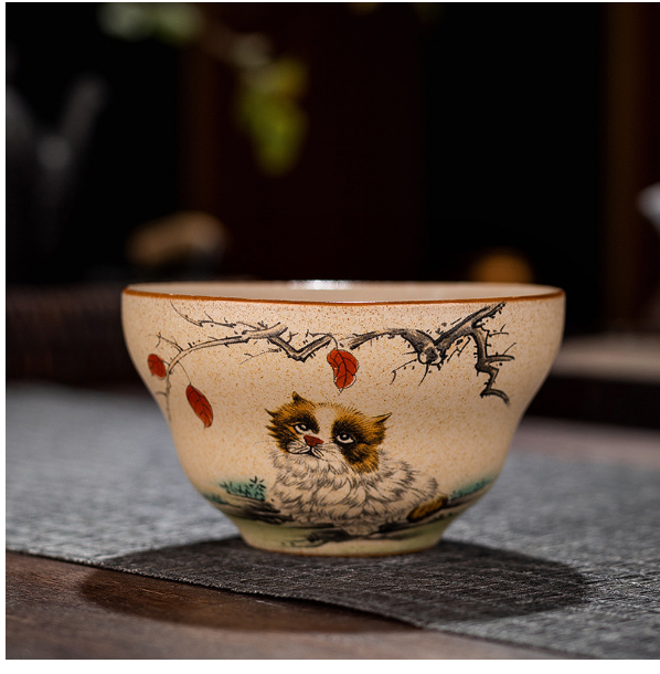 New retro style Chinese kung fu tea cup (coarse pottery Fulu cup [dog])