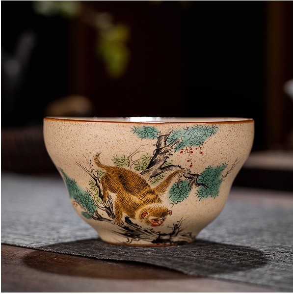 New retro-style Chinese Kung Fu tea cup (coarse pottery Fulu Cup [Monkey])