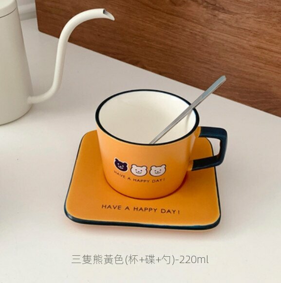 New office ceramic mug with spoon (three bears yellow (cup + saucer + spoon))